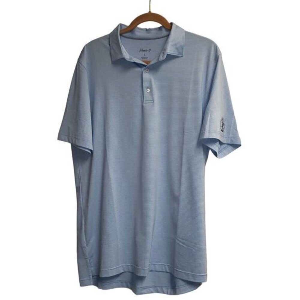 Johnnie-O Mens Shirt Size L Light Blue Striped Has DGA‎ Embroidery